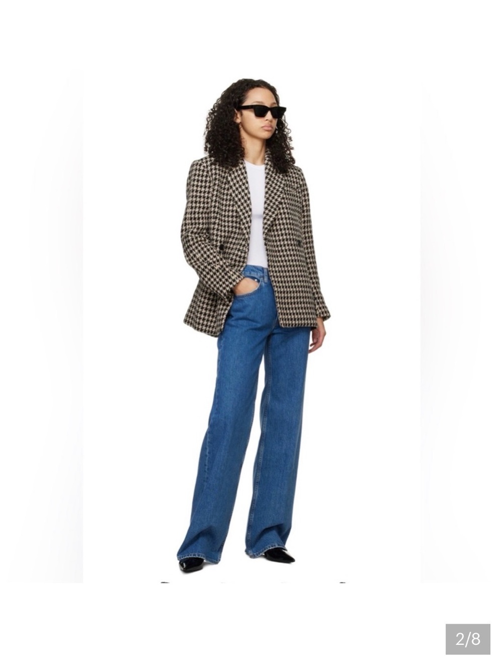Anine Bing Houndstooth Blazer in Black and Cream